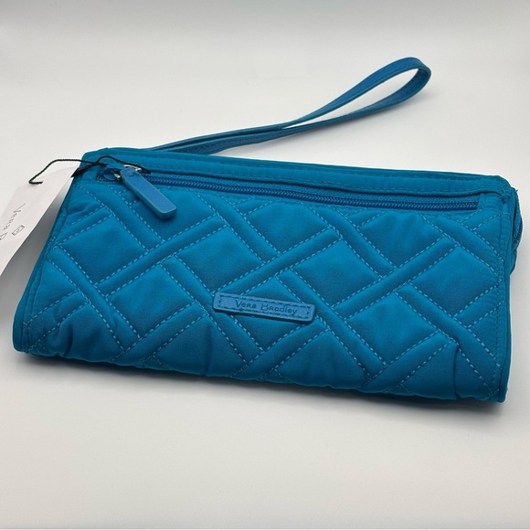 Vera Bradley Grab and Go Front Zip RFID Wristlet Bahama Bay-Turquoise Blue - Picture 1 of 6